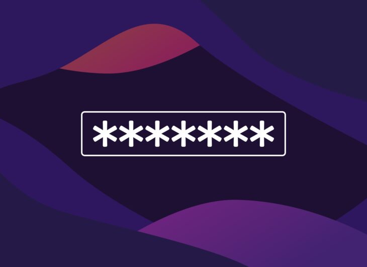 Bunte Formen im Hintergrund mit markantem Passwort-Eingabefeld, repräsentiert durch mehrere Stern-Symbole im Vordergrund.