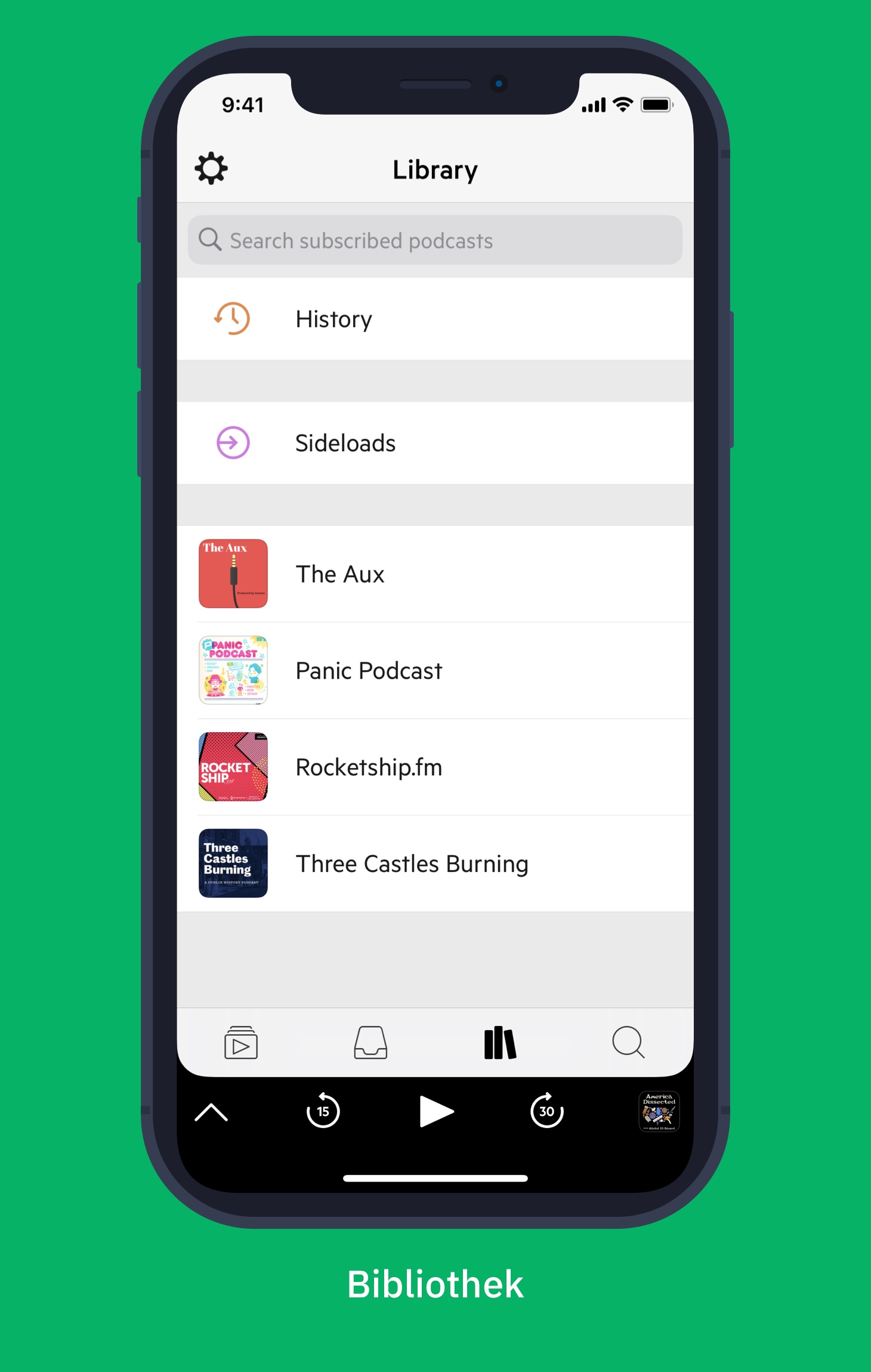 Castro App, welche die Bibliothek zeigt