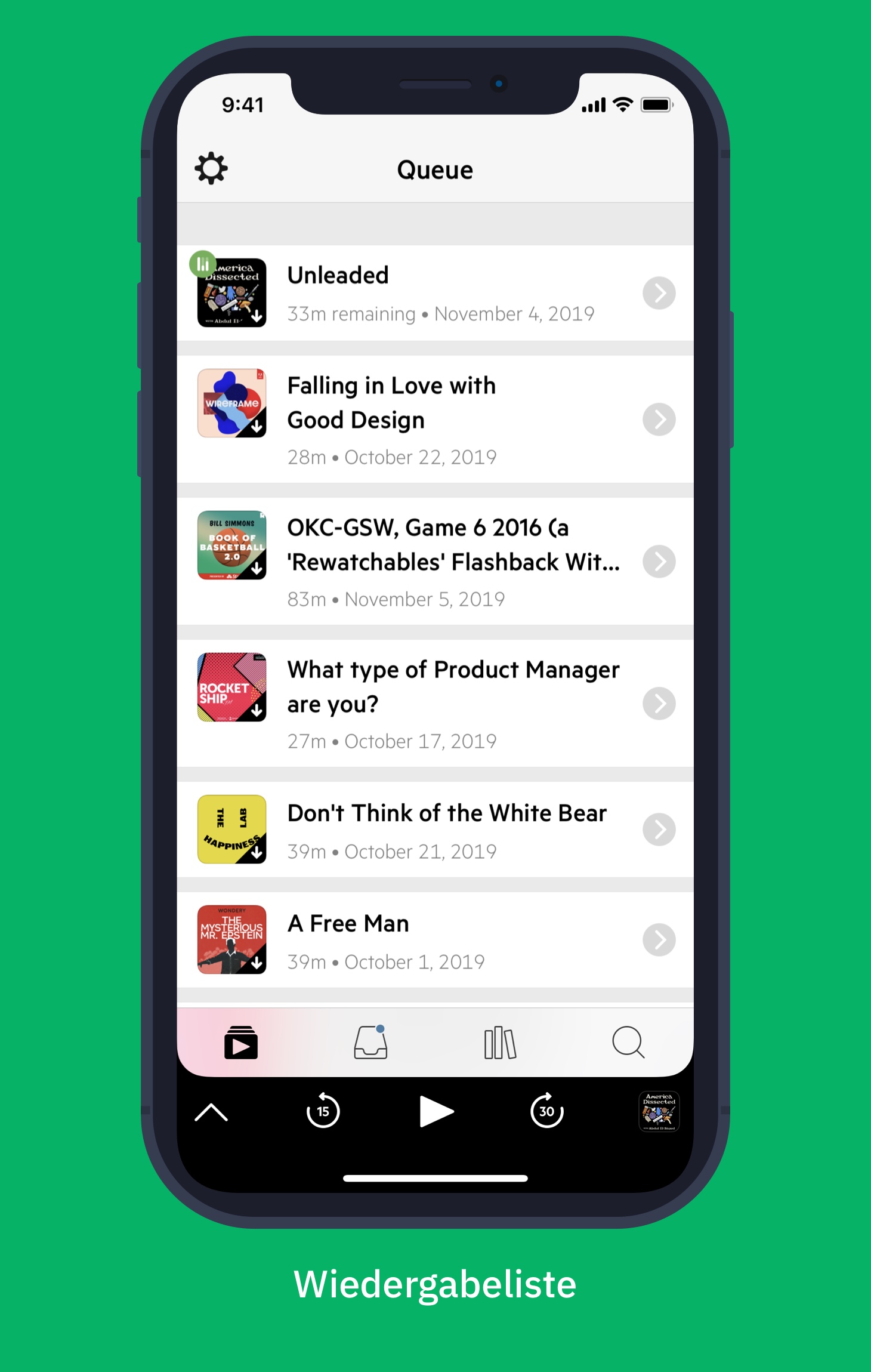 Castro App, welche die Abspiel-Liste zeigt
